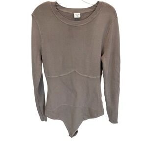 Abercrombie & Fitch Taupe Knit Long Sleeve Corset Bodice Bodysuit Snap - Size XL